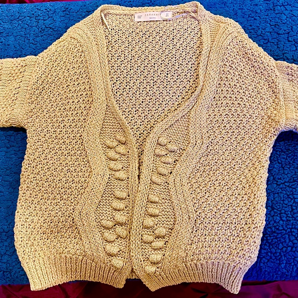 Zara open cardigan, metallic gold, size L